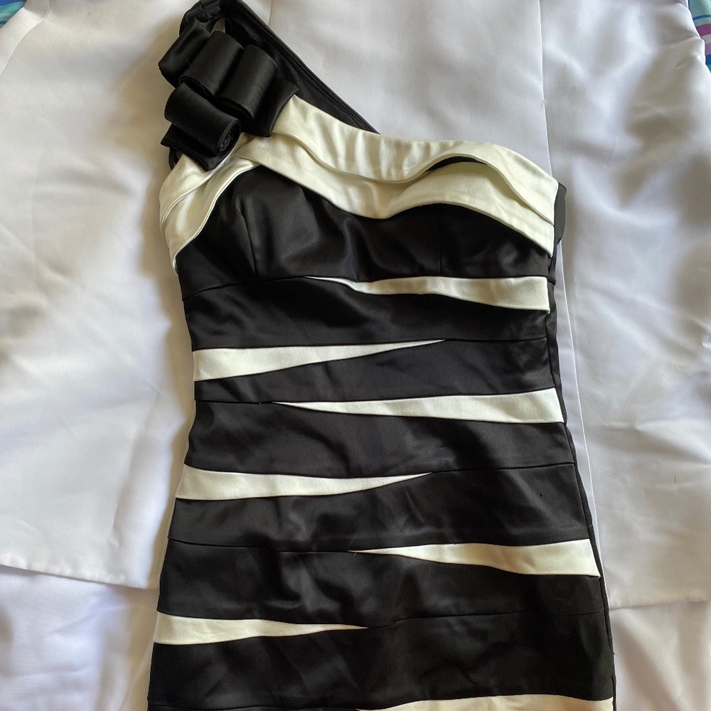 Betsy & Adam black and white satin mini dress